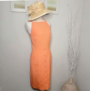 Per Se Orange Sorbet Sheath Cold Shoulder Belted Dress